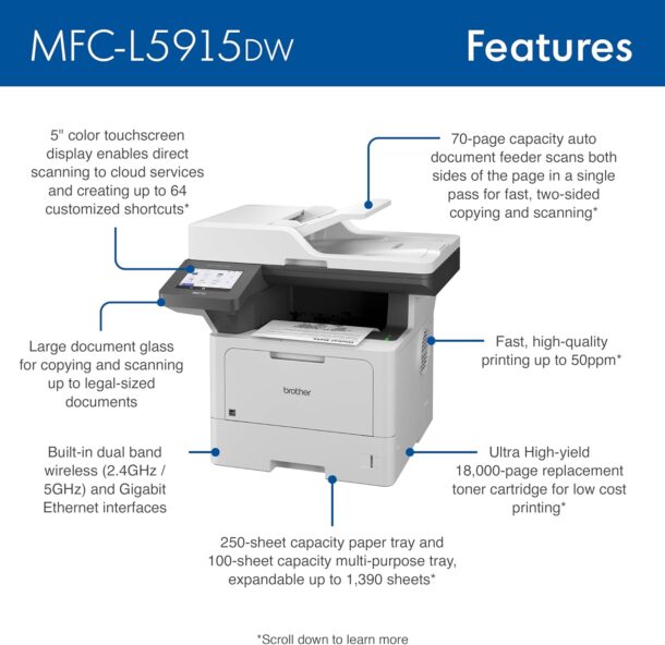 Brother MFC-L5915DW Monochrome Laser Multifunction Printer | Wireless, Duplex, Mobile Printing - Image 3