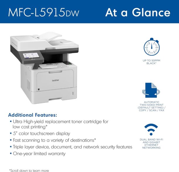 Brother MFC-L5915DW Monochrome Laser Multifunction Printer | Wireless, Duplex, Mobile Printing - Image 2