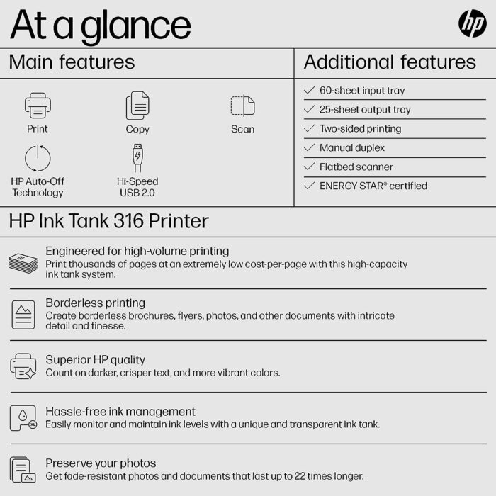 HP Ink Tank 316 All-in-one Colour Printer with Upto 7500 Black and 8000 Colour Pages Included in The Box – Print, Scan & Copy for Office/Home - Image 2