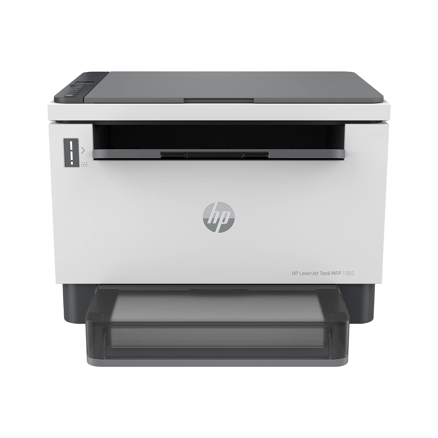 HP Laserjet Tank 1005 Printer for Home & SMB: 3-in-1 Print, Copy, Scan, Mess-Free 15 Sec Toner Refill, Lowest Cost Per Page for B&W Prints, Compact, Smart Guided Buttons