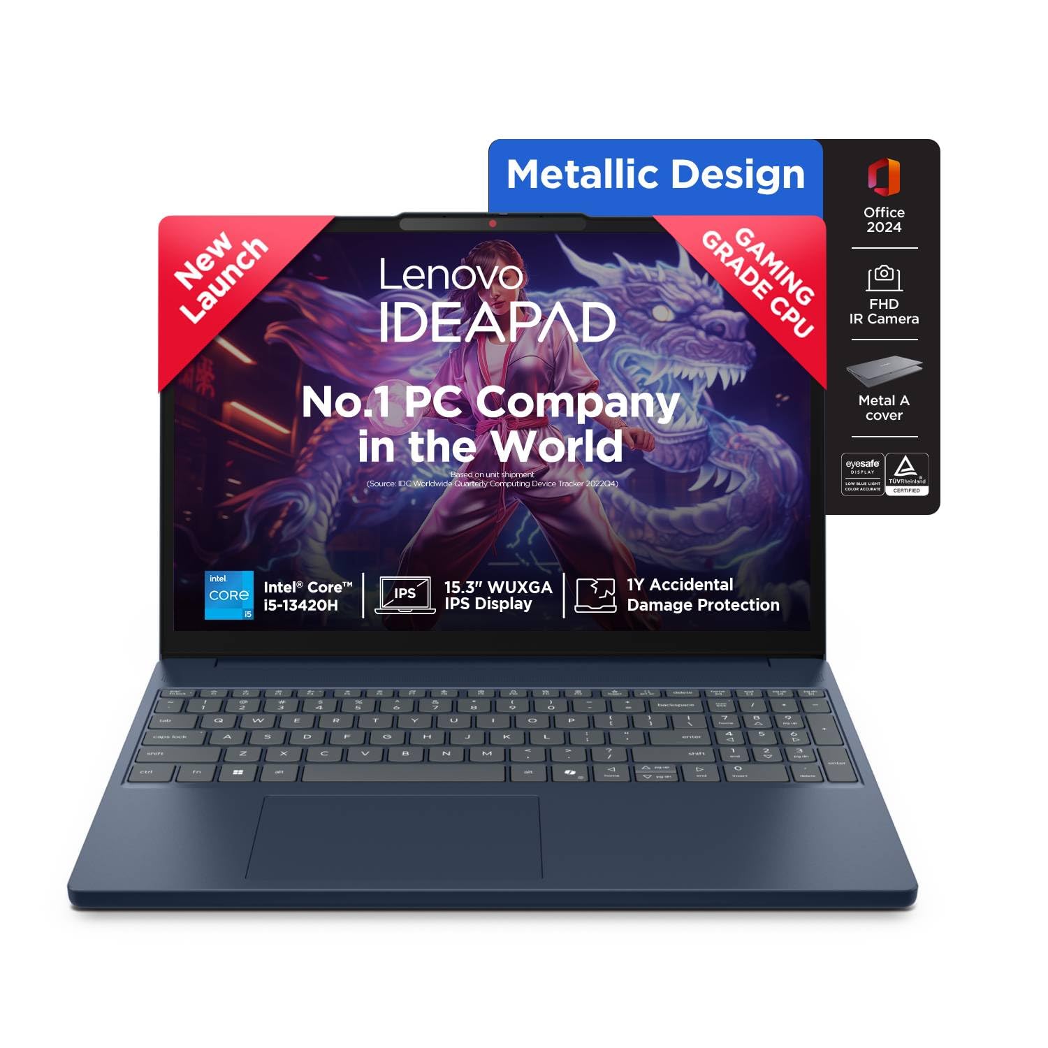 Lenovo IdeaPad Slim 15IRH10 Laptop | Intel i5 13th Gen 13420H, 8GB RAM, 512GB SSD, Windows 11, MS Office 2024 with Bag