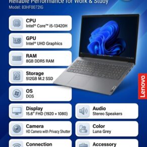 Lenovo V15 G5 IRL Laptop | Intel Core i5-13420H | 8GB DDR5 RAM | 512GB SSD | 15.6” FHD | Luna Grey